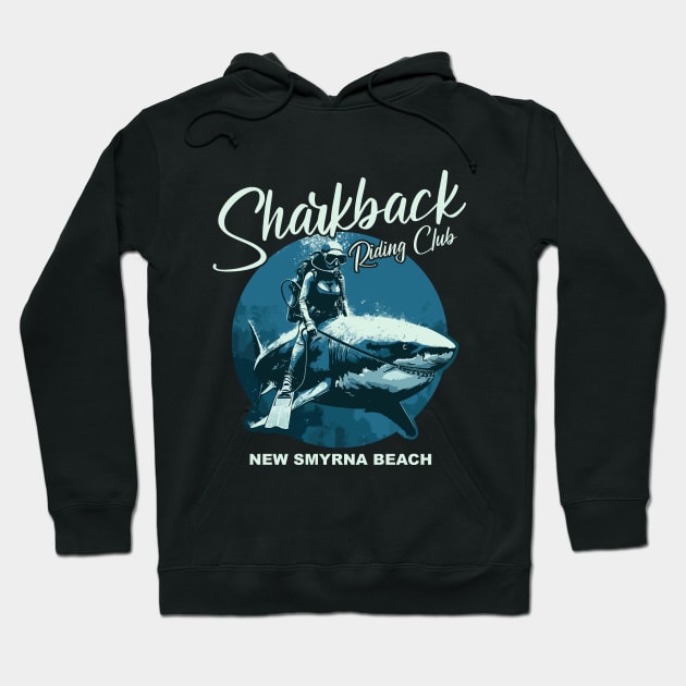 Sharkback Riding Club New Smyrna Beach Funny Shark Hoodie by Apocatnipse Meow